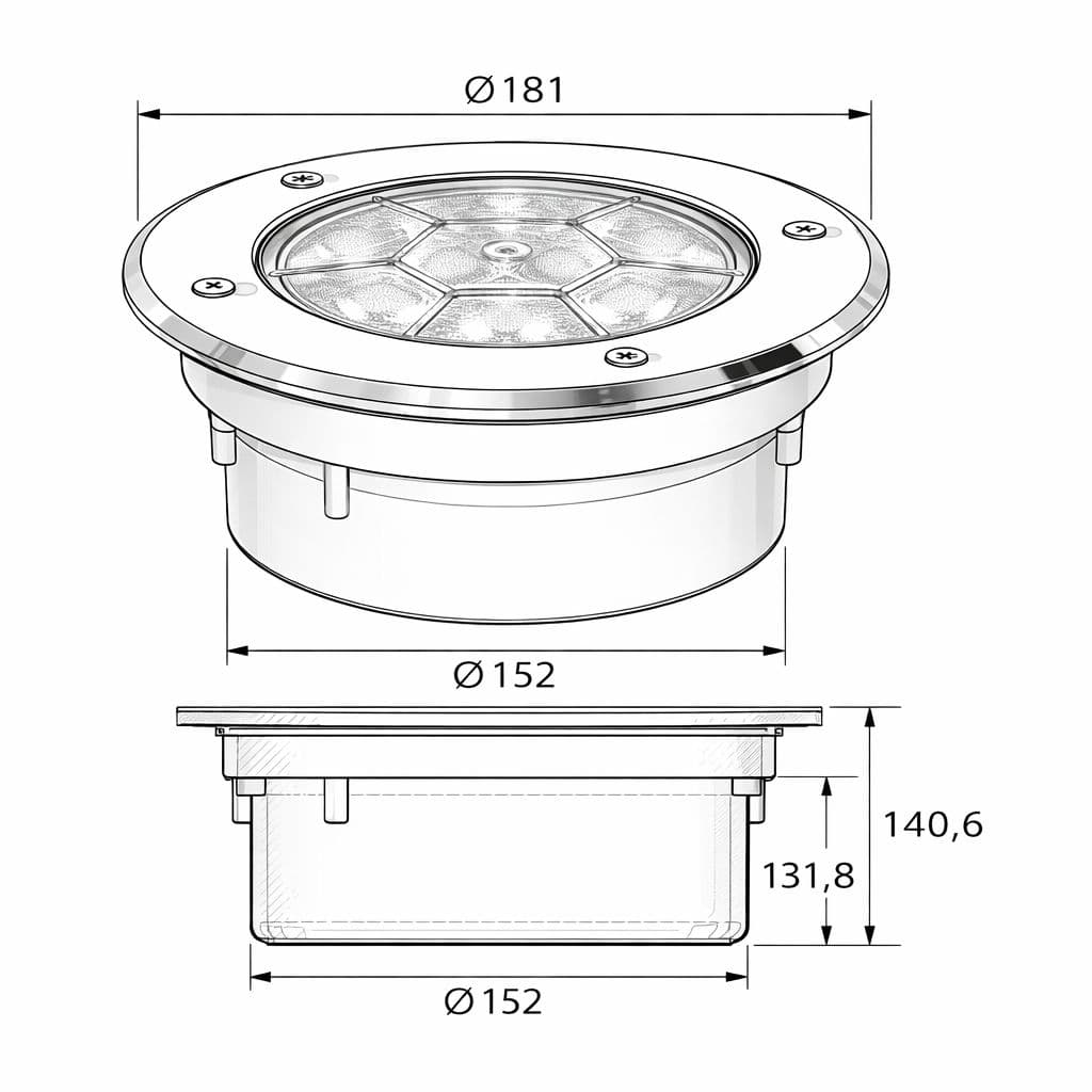 Par38 Yer Armatürü Paslanmaz - Teknik çizim